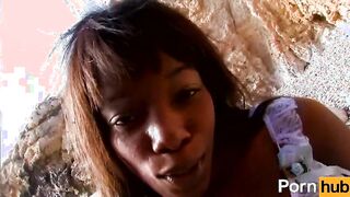 Ebony babe is lost and fucks and squirts for directions