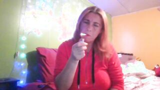 smoking in the bedroom and teasing my nipples and tit