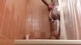 Thick Ebony Tease! Jiggles & Twerks Wet Soapy Ass in the Shower! CUM FAST