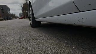 Lady driving in high heels & nylon stockings